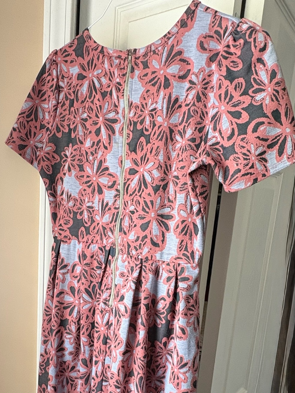 LuLaRoe Pink Floral Overlay Dress with light blue Base size large